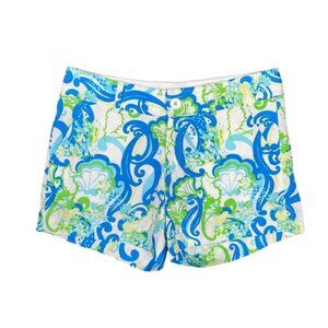 Lilly Pulitzer Shorts Women's Size 2 US White Blue Green 5"‎ Callahan Cotton